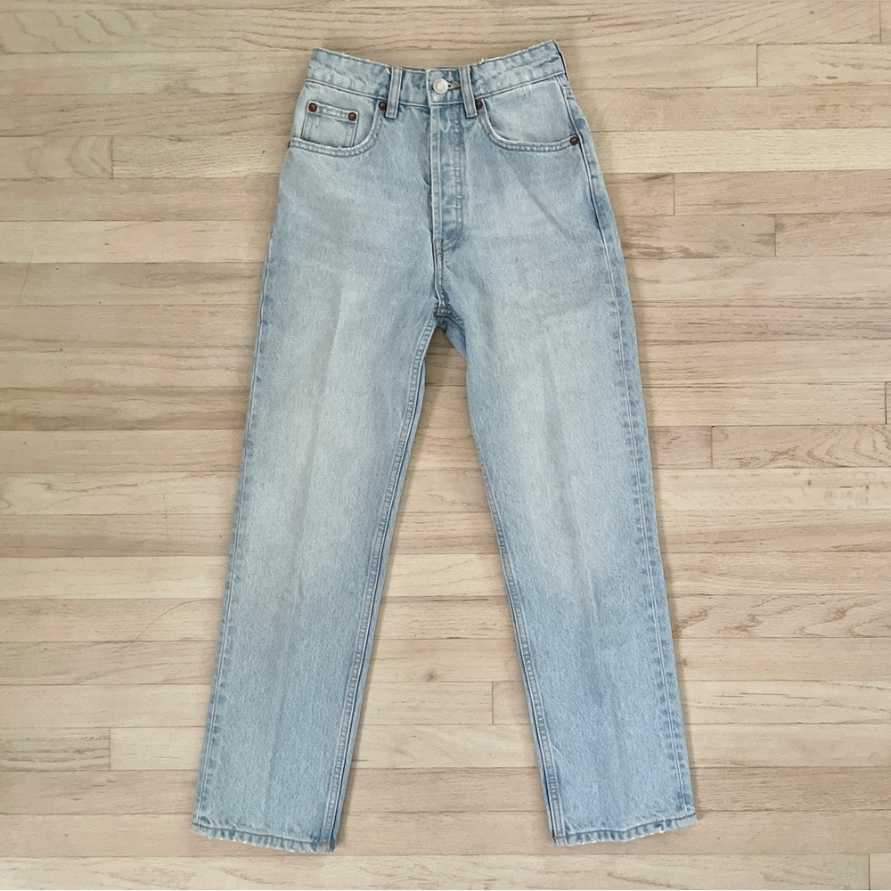 Zara Light Wash High Waist Straight Leg Jeans